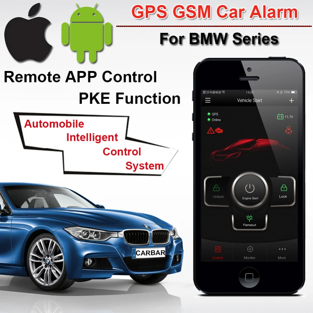 IOS Android PKE кнопка запуска автомобиля GSM сигнализация для BMW бесключевая система входа одна кнопка запуска-остановки Дистанционный старт стоп автомобиля CARBAR