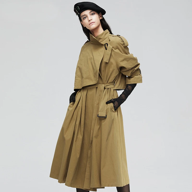 

2019 Autumn Long Trench Coat Women Lace-Up Fashion Coat Classic Women Trench Coat Cotton Women Streetwear Windbreaker Outerwear
