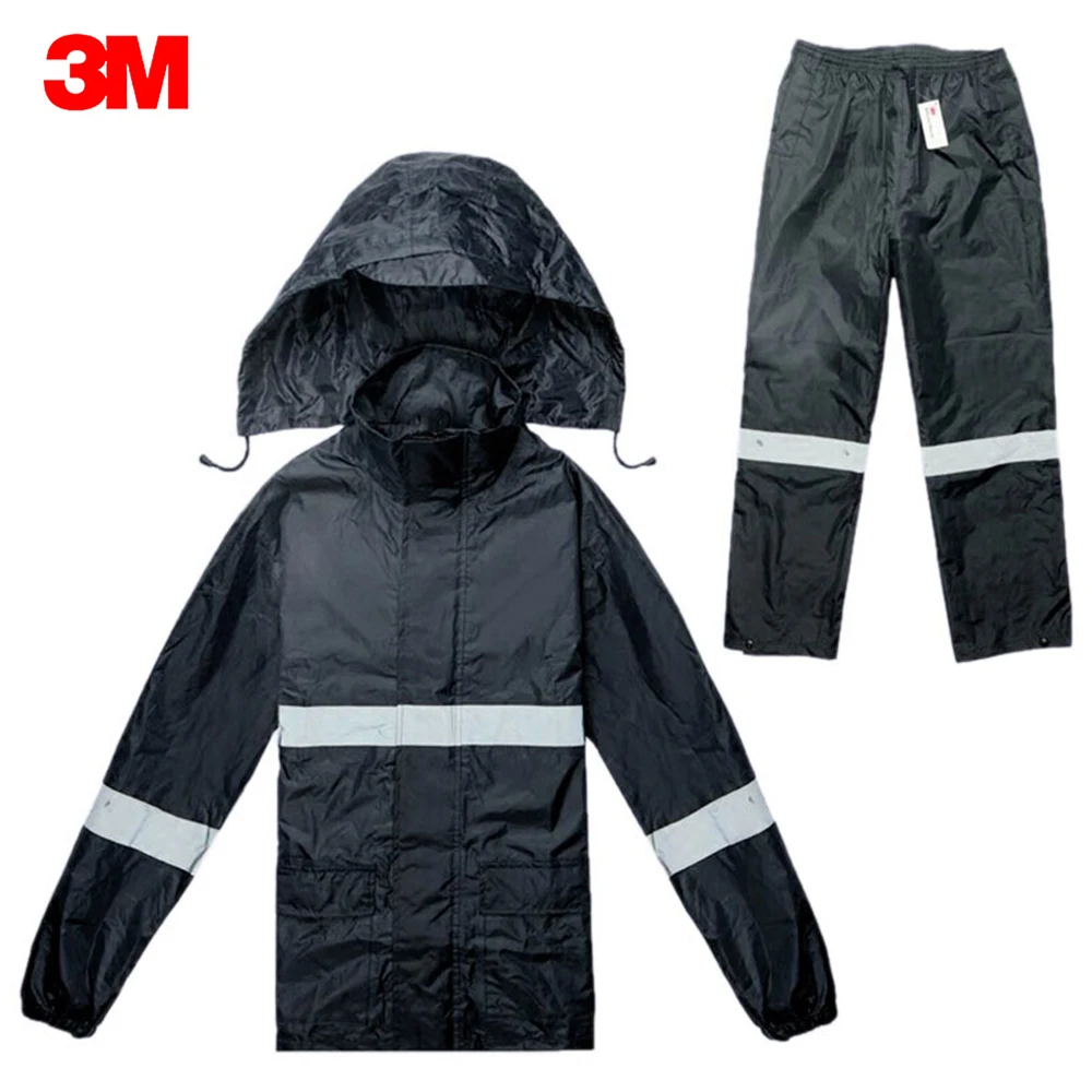 

3M R2911 Water-Resistant Breathable Rain Suits Hooded Rainwear Jacket & Trousers High Visibility Reflective Raincoat Protective