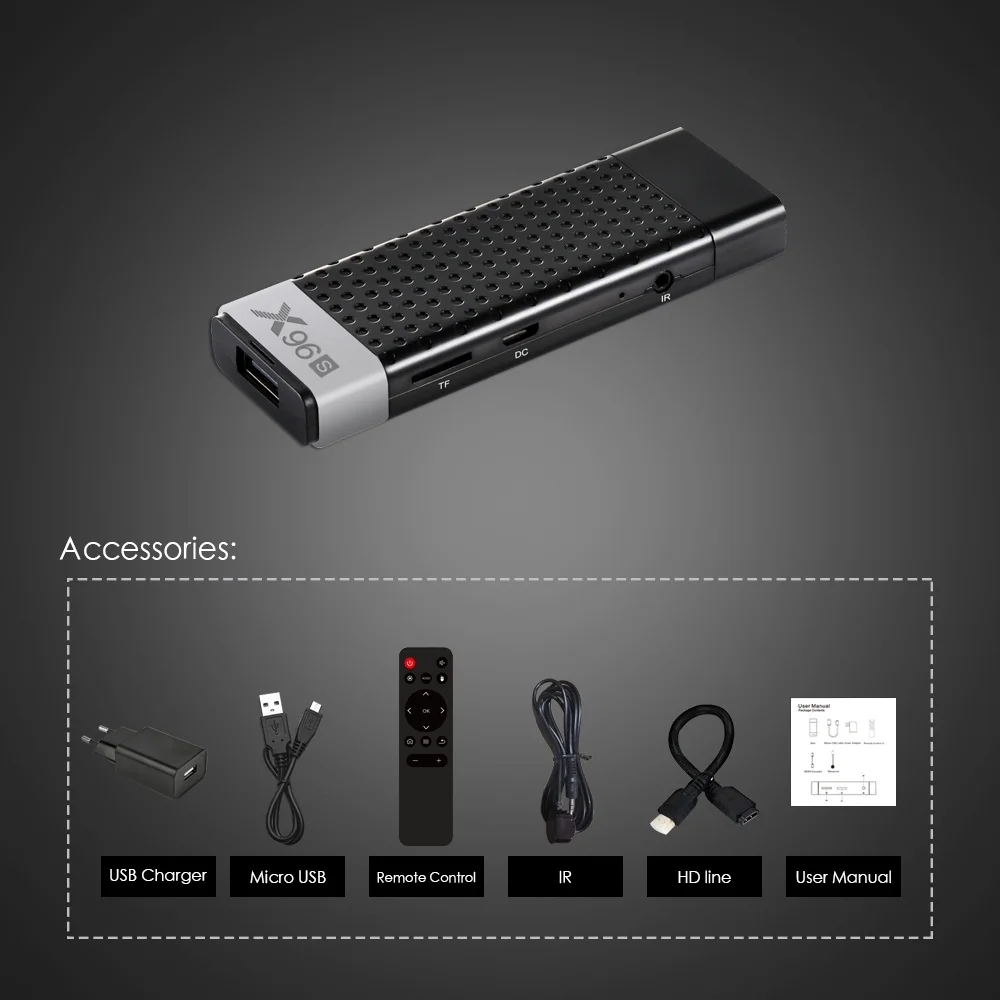  X96S TV Stick Android 9.0 TV Dongle 4GB 32GB Amlogic S905Y2 Quad Core 2.4G 5GHz Wifi BT4.2 1080P H.
