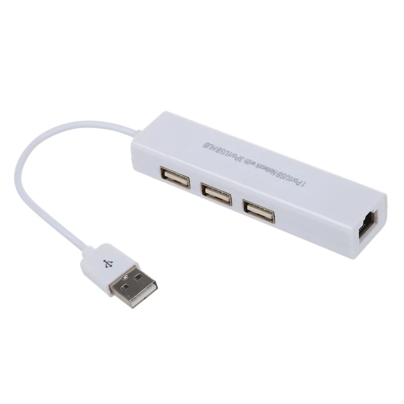 Концентратор USB 2,0 с 3 портами и сетевым адаптером Ethernet LAN Card 10/100 Мбит/с - Цвет: White