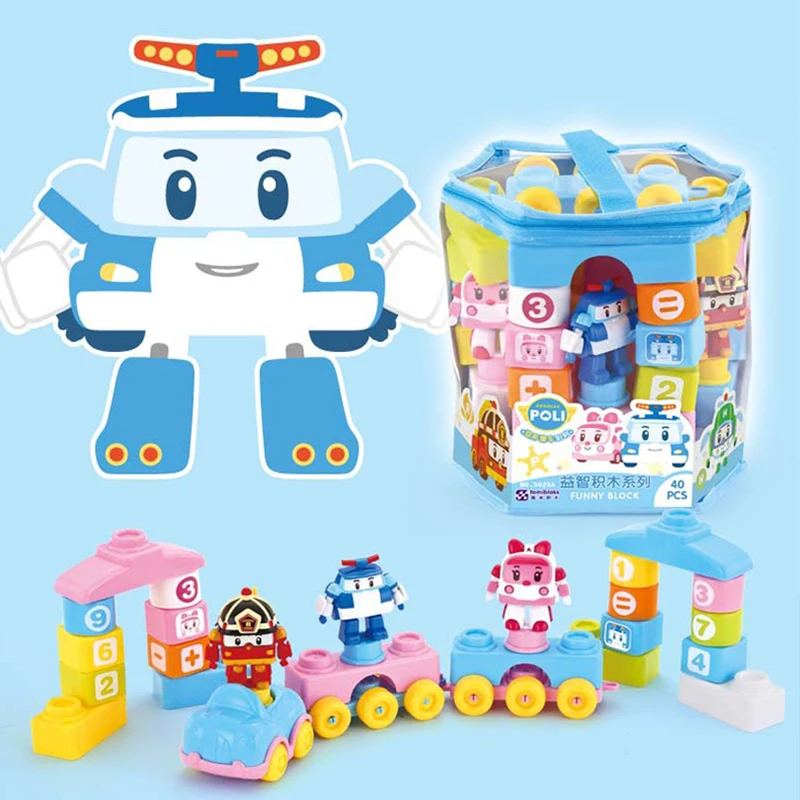 

40pcs Genuine Robocar Poli Korea kids Toys Robot Building toy Blocks Figure kids Bricks Acion Figure Toys Legoings toys for boys