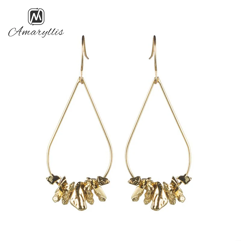 Amaiyllis Large Copper Waterdrop Dangle Earrings For Women Irregular Metal Chips Statement Drop Pendant Brinco | Украшения и