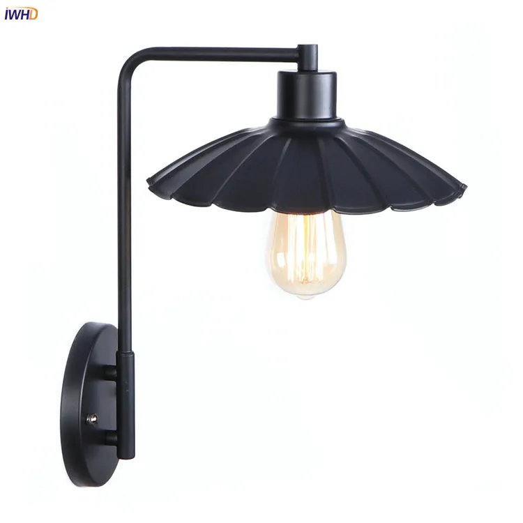 IWHD Black Retro Vintage Wall Light Fixtures Bedroom Living Room Loft Industrial Antique Edison LED Wall Lamp Home Lighting