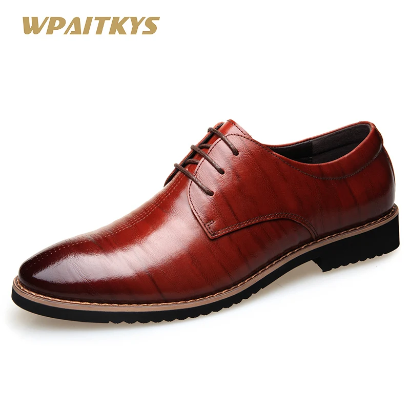 

2018 New Black Wine Red Mature Men's Shoes Dress British Youth Business Pointed Shoes Handsome Leather Shoes