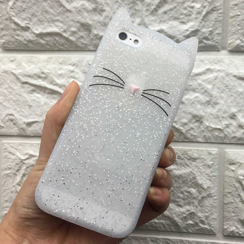 For iPhone 5 5S SE Case 3D Cute Cartoon Animal Beard Glitter Cat Ear Phone Cases For iPhone X 6 6S 7 8 Plus Silicon Soft TPU (13)
