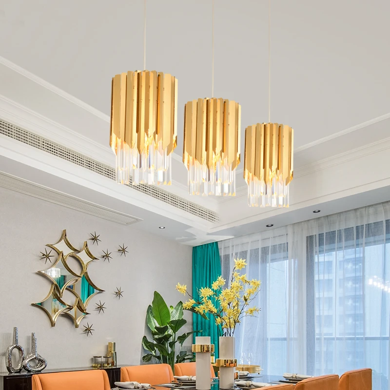 Youlaike Modern Crystal Chandelier For Dining Room Single Light Polished Steel Suspension Lighting Fixtures LED Cristal Lustre