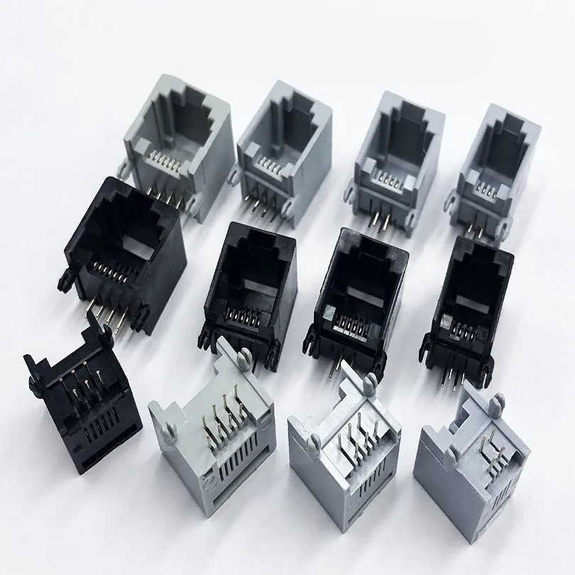 10 pcs rj11 4p4c 6p6 6p4c 6p2c 8p8c 모듈 형 네트워크 pcb 잭 수직 포트 소켓 암 커넥터 검정 ...