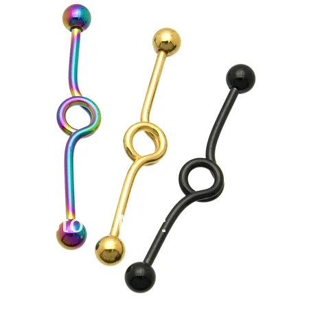 

Fashion Body Jewelry 14 Gauge Titanium Plated Industrial Drill Twinning Circle Barbell 1.6*38*5mm Steel Barbell