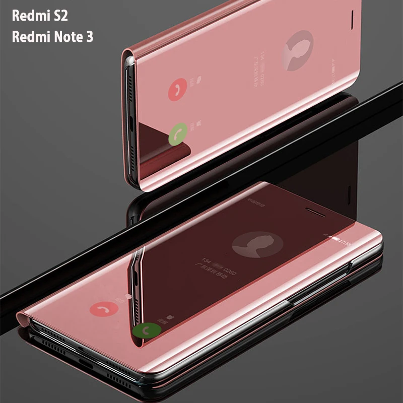 

Flip Smart Mirror Phone Cover,case,For Xiaomi Redmi Note 3 S2 Note3 Hard Leather Clear View glitter Rose Gold Back Cases