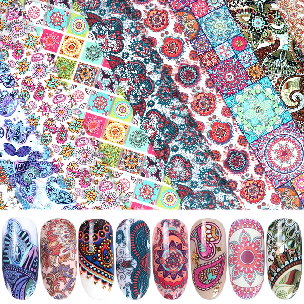 1pcs 1004cm Retro Designs Nail Foil Holographic Adhesive Nail Slider Charms Wraps Decal Transfer Sticker Nail Decorations