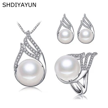 

SHDIYAYUN Fine Pearl Jewelry Set 925 Sterling Silver Jewelry For Women Natural Freshwater Pearl Set Zircon Ring Necklace Earring