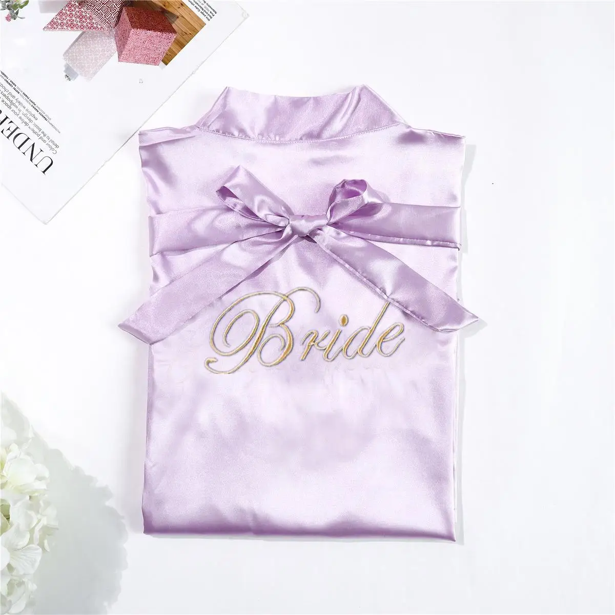 Новинка, короткий халат для невесты, для свадьбы, для женщин, летнее кимоно юката, ночная рубашка, женская пижама, ночная рубашка - Цвет: Bride - light purple