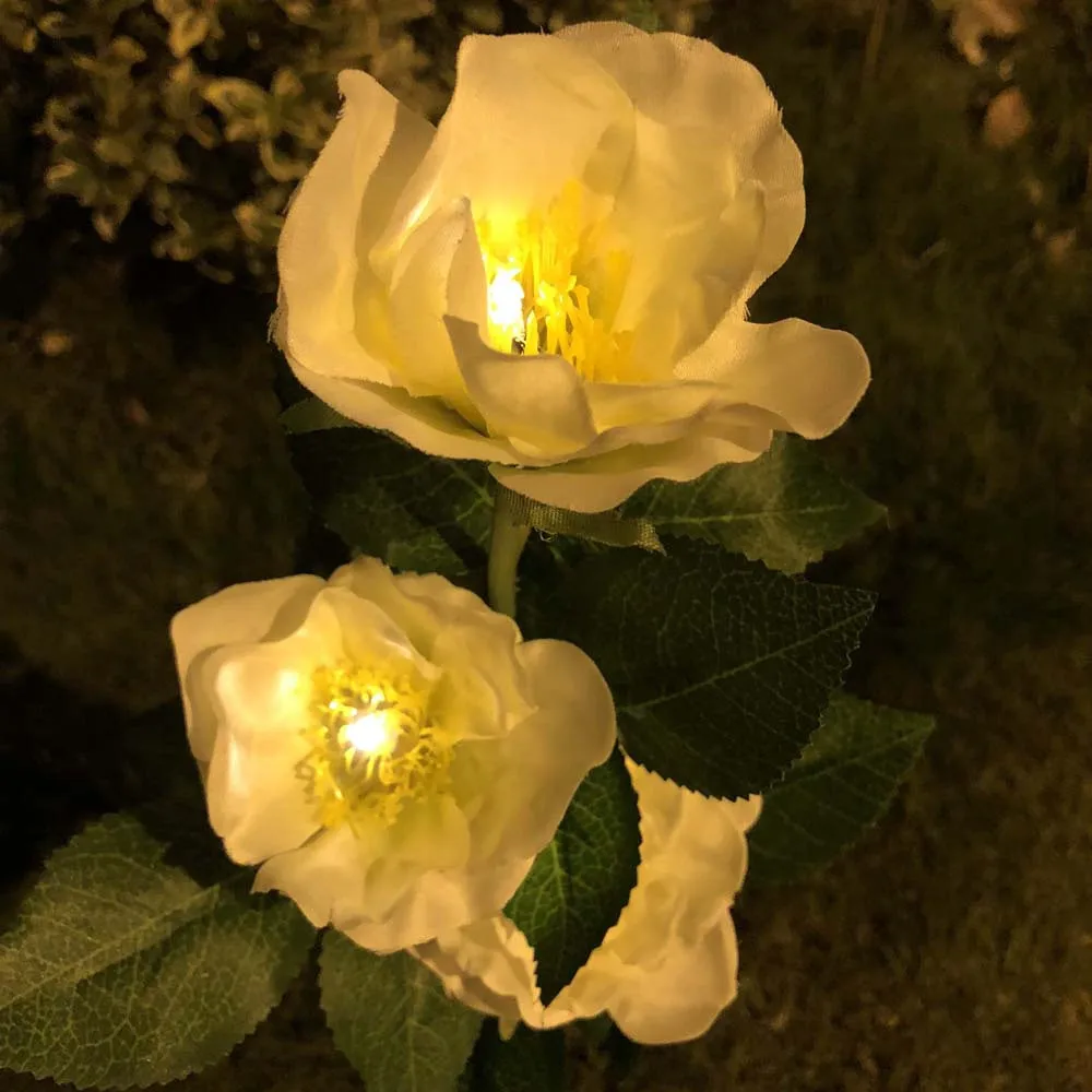 

Outdoor Solar Backyard Garden Stake Light Solar Powered 3 Camellia Flower Lights Garden Decoration Led Lamp#sw