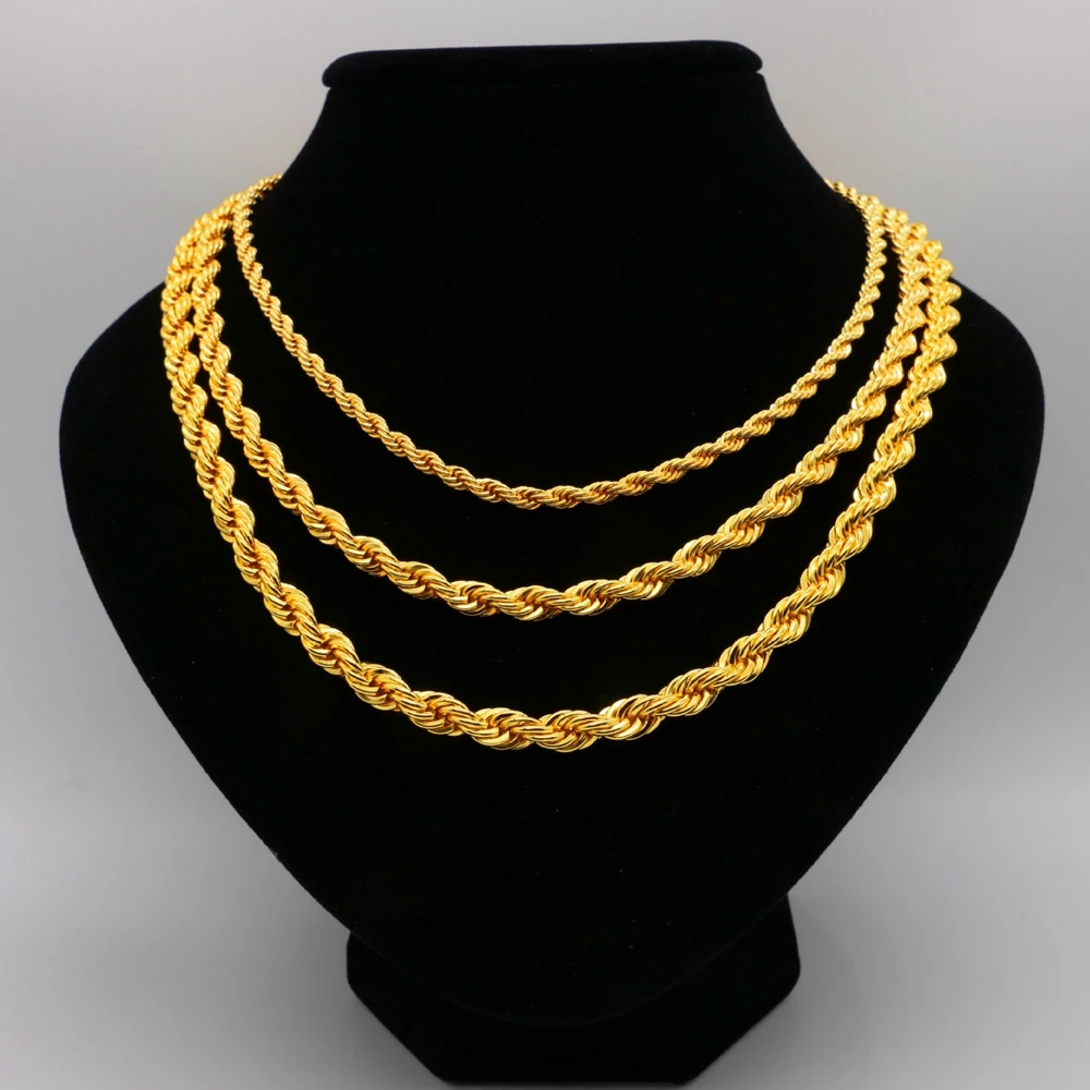 Витая Цепочка Желтое золото Заполненные женские мужские ожерелья|men necklace|gold