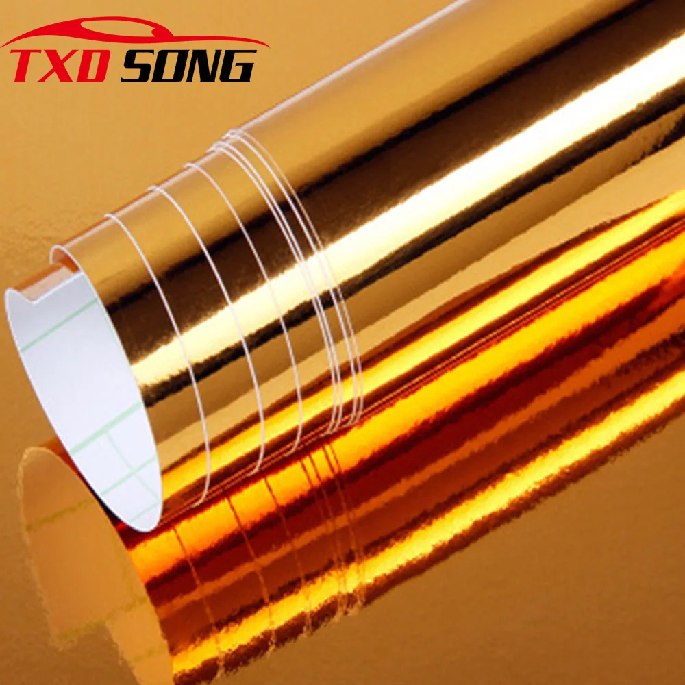 30*200CM/Roll Premium gold Chrome Mirror Vinyl Wrap Sheet Roll Film Car Sticker Chrome mirror gold sticker for car