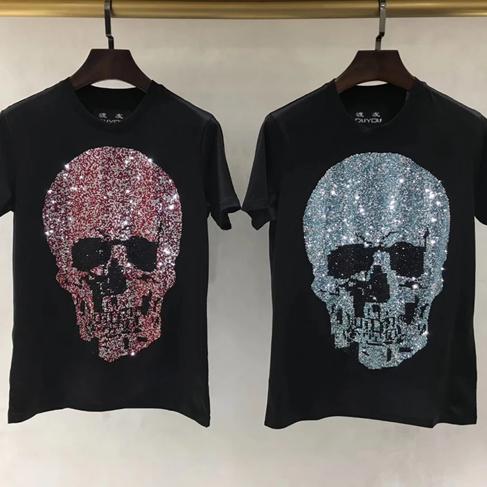 

Mens Designer T Shirt Men Short Sleeves Tshirt Men Cotton Top Tees Summer Crystal Big Skull Printed T Shirts New Brand Clothing