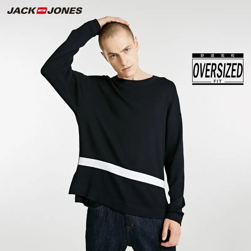 JackJones осенний мужской хлопковый контрастный свитер с круглым вырезом и длинным рукавом, мужская одежда 218324508