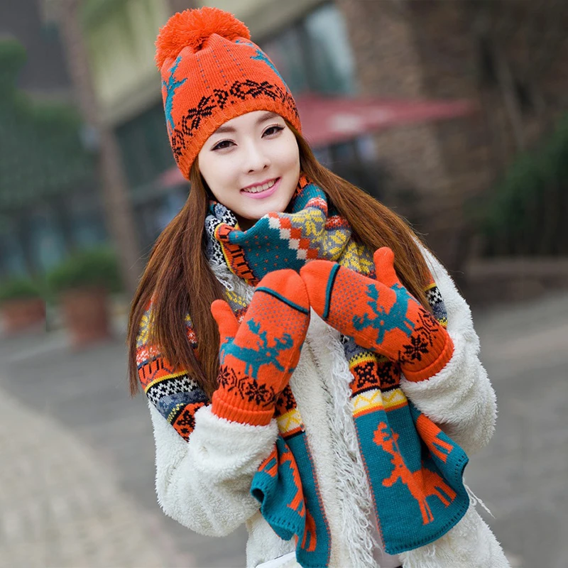 Chapeau écharpe gants ensembles chaud pour femmes