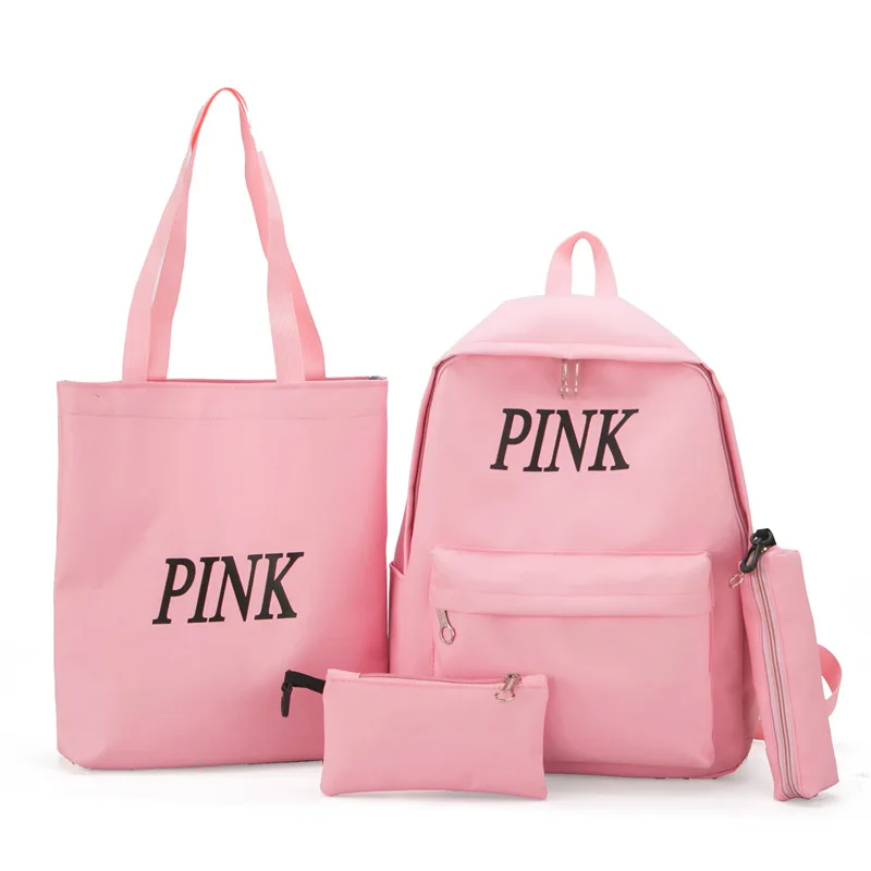 Холстяной рюкзак, детская школьная сумка, на поясе для девочек; одежда для принцесс из мультиков школьные детские рюкзаки с принтом рюкзаки 4 шт./компл. школьная сумка Сумки из натуральной кожи - Цвет: Розовый