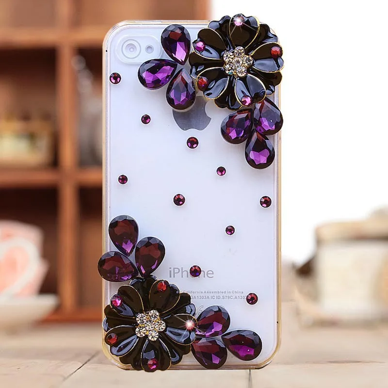 Rhinestore Case For Apple iPhone 4/4S/5/5S/5C Petal Purple Diamond DIY Jacket Luxury Crystal Hard Back Skin Cover |