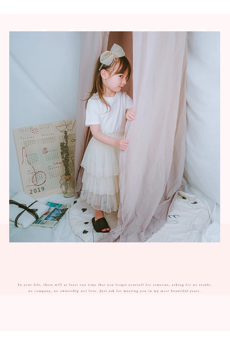 Повседневная летняя Однотонная юбка принцессы в Корейском стиле; цвет белый, розовый; Многослойная юбка для девочек Детская грубая юбка
