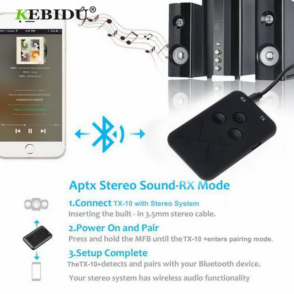 KEBIDU 2 в 1 беспроводной Bluetooth передатчик приемник адаптер v4.2 стерео A2DP 3 5 мм аудио