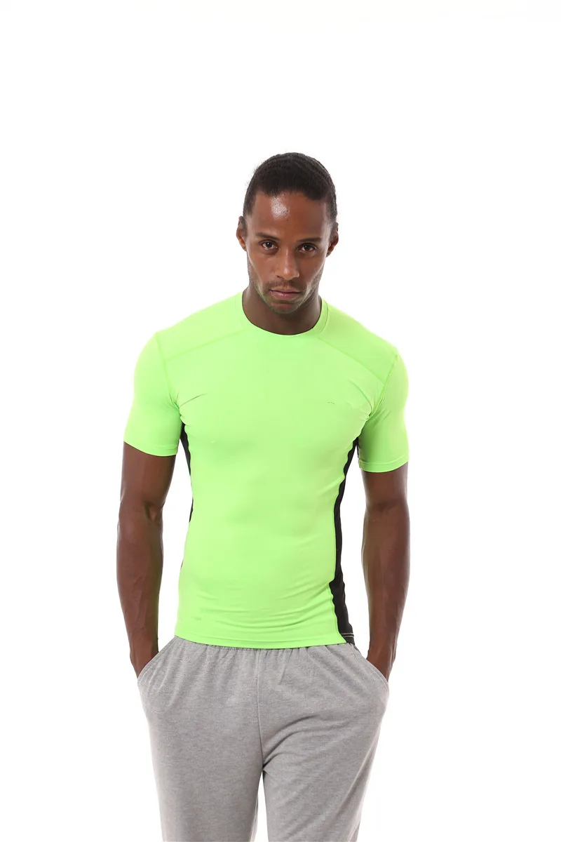 

DZ18361 Fitness Sport T Shirts Men Solid Short Sleeve Homme T Shirts Running Clothing Gym Breathable Compression Quick-drying