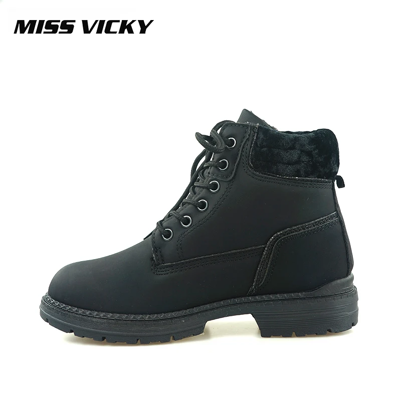 

MISS VICKY Winter Genuine Plush Martin Boots New British Style Casual Boots Ankle Boots Casual Female Snow Boots
