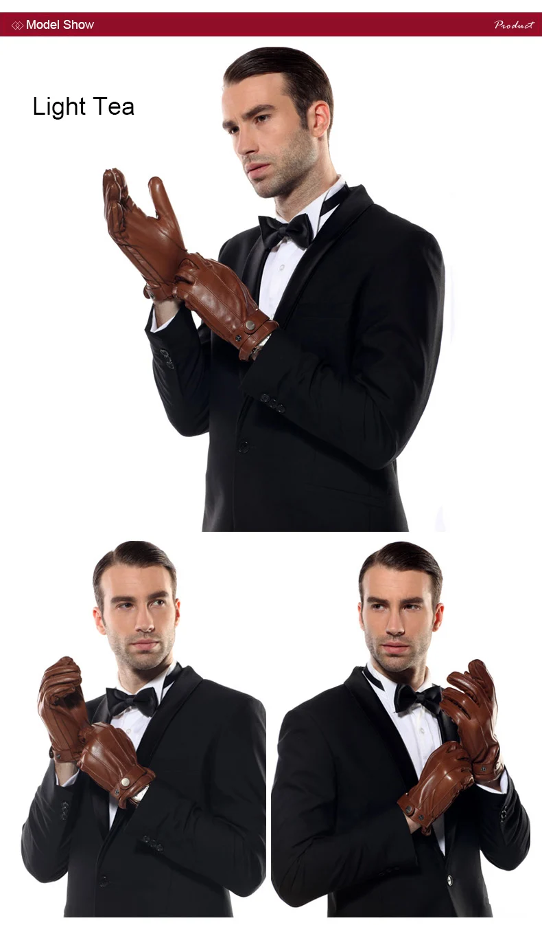 Новые мужские перчатки из натуральной кожи, мужские осенне-зимние кашемировые вязаные перчатки с подкладкой из пяти пальцев, кожаные перчатки из овчины, EM005WR-1