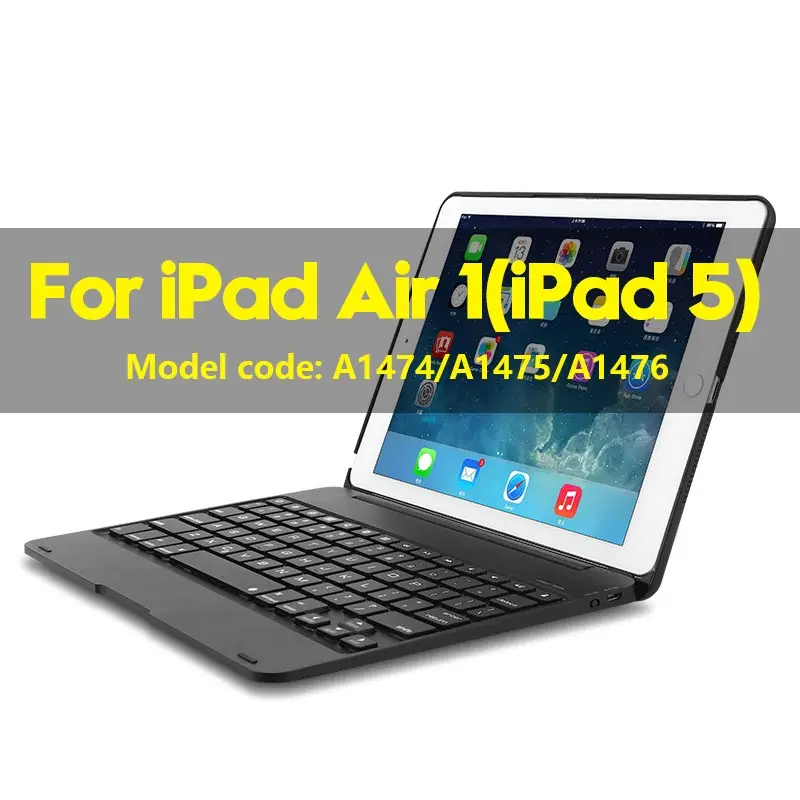 Smart Keyboard чехол Обложка для iPad Air 1 Air 2 9,7 дюймов с 7 цветов светодиодной подсветкой Беспроводной Bluetooth клавиатура чехол для 9," iPad 5 6 - Цвет: black