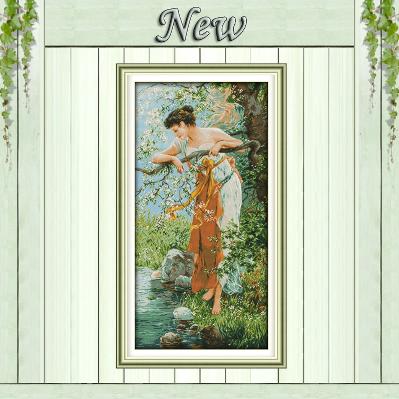 

The charm of spring girl home Decor paintings counted print on canvas DMC 11CT 14CT kits Cross Stitch embroidery needlework Sets