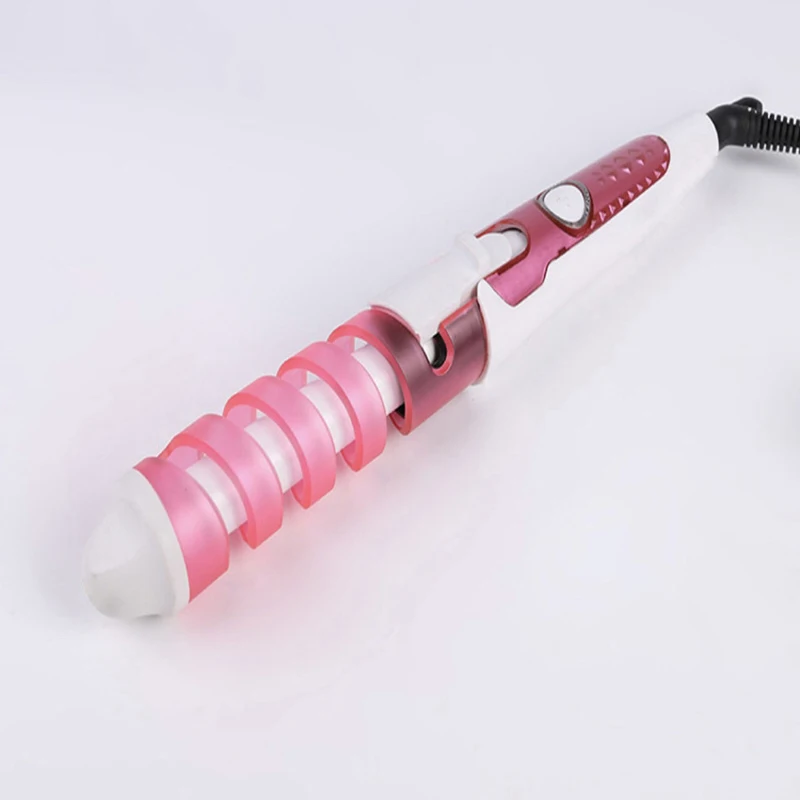 Профессиональная Волшебная Подкручивающая расческа для волос спиральная Плойка для завивки быстрый нагрев палочка для завивки Электрический стайлер для волос Профессиональный инструмент для укладки - Цвет: Розовый