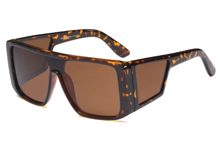 Негабаритные очки, зеркальные солнцезащитные очки для мужчин и женщин, модные Оттенки UV400, винтажные очки 45709 - Цвет линз: C13 leopard tea