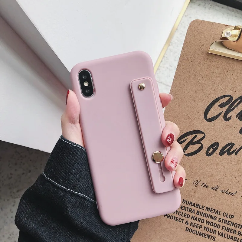 Cute candy color silicone wrist strap bracket soft phone case for iphone X XR XS MAX 6S 7 8 Plus for samsung S8 S9 S10 Note 9
