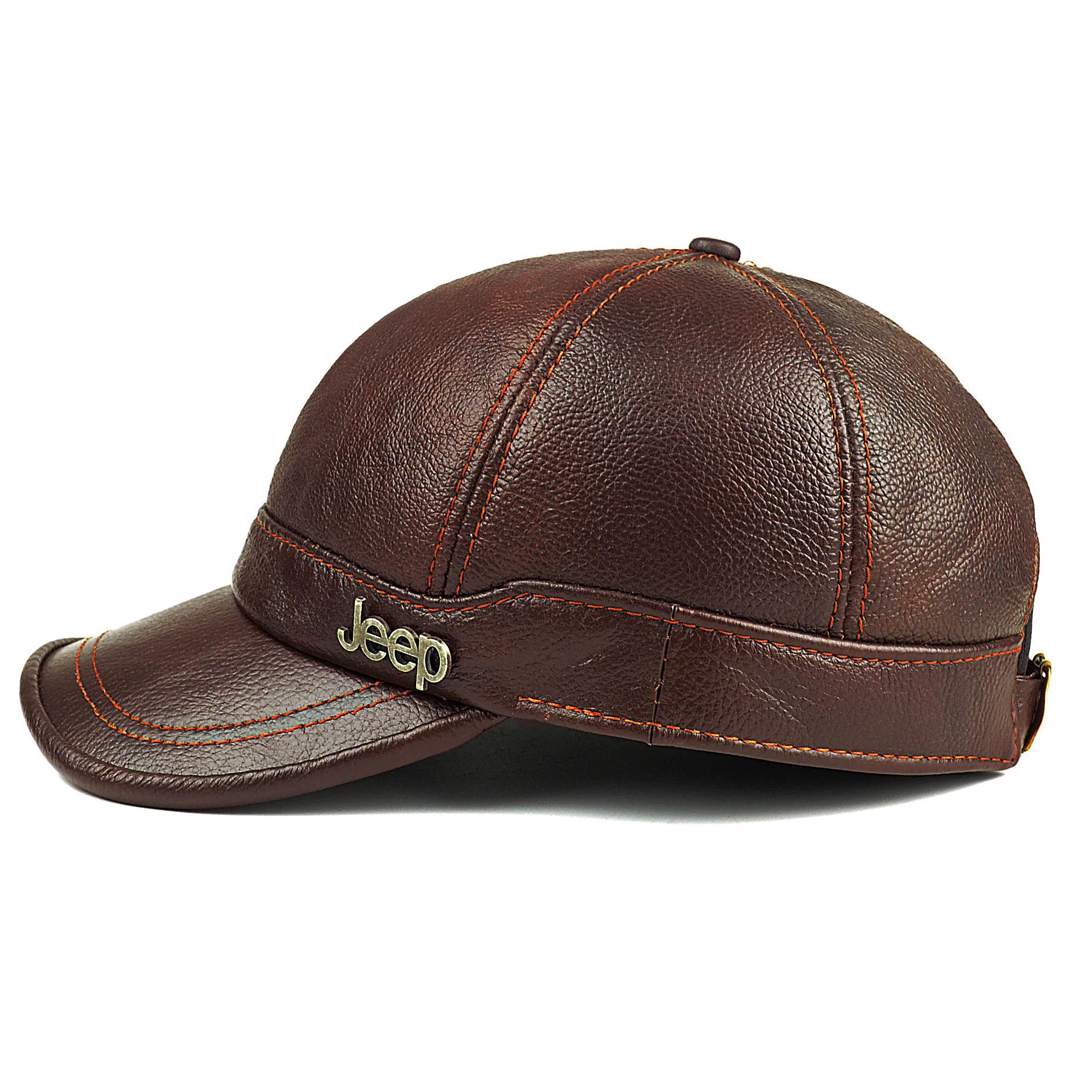 Günstige Erwachsene Neue Echtem Leder Hut männer Warme Echtem Leder Baseball Cap Männlichen Winter Im Freien Ohr Schutz Kappe Leder Hut B 8385