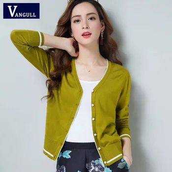 

Vangull Women Air-conditioning Shirt Elegant Thin Sweater Short Paragraph Cardigan Sunscreen Jacket Color Block Female Sweaters