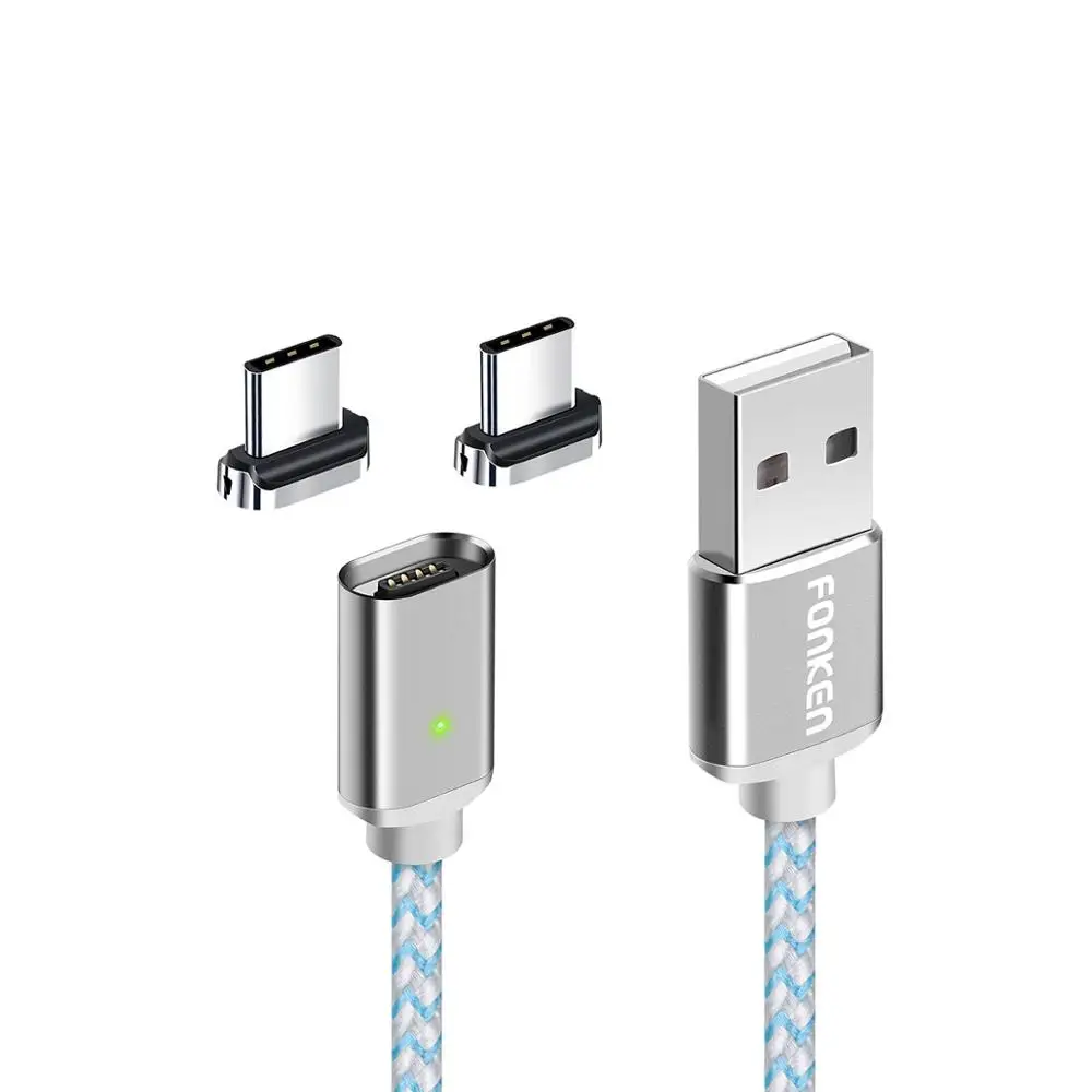 FONKEN usb type C Магнитный кабель для зарядки мобильного телефона USB-C Магнитный шнур USB зарядное устройство 3A кабель для быстрой зарядки 1 м 2 м провода для передачи данных - Цвет: 2 Plug 1 White Cable