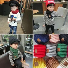 Милые хлопковые зимние Детские шарф для девочек, для мальчиков, для детей, детские однотонные Цвет с О-образным вырезом вязаные шерстяные шарфы шарф Теплая бандана