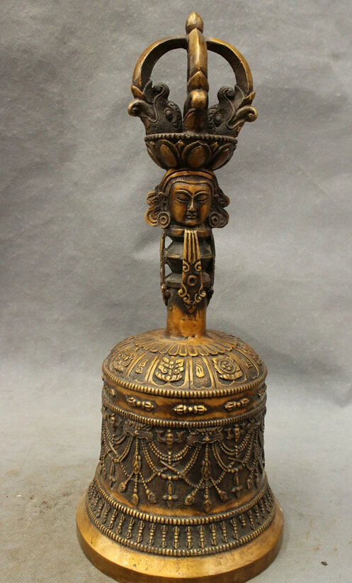 

USPS to USA S1383 14" Tibet Bronze Buddhism Dragon Manjusri Head Statue Phurpa Talismans Bell B0401