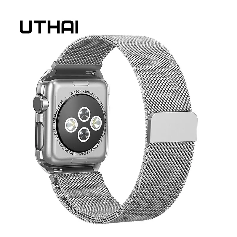 Ремешок для часов UTHAI A09 для Apple Watch/iwatch1/2/3/4 серии 38, 40, 42, 44 мм миланские магнитные часы из нержавеющей стали с+ окантовкой