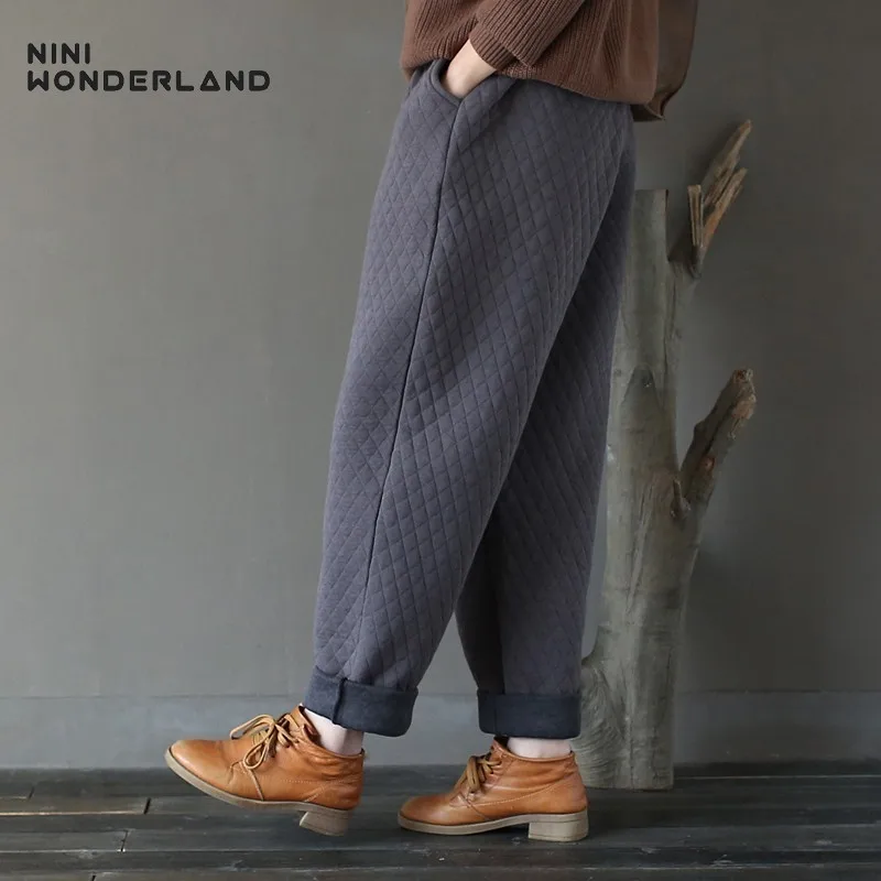 Женские теплые шаровары NINI WONDERLAND однотонные свободные брюки с эластичной