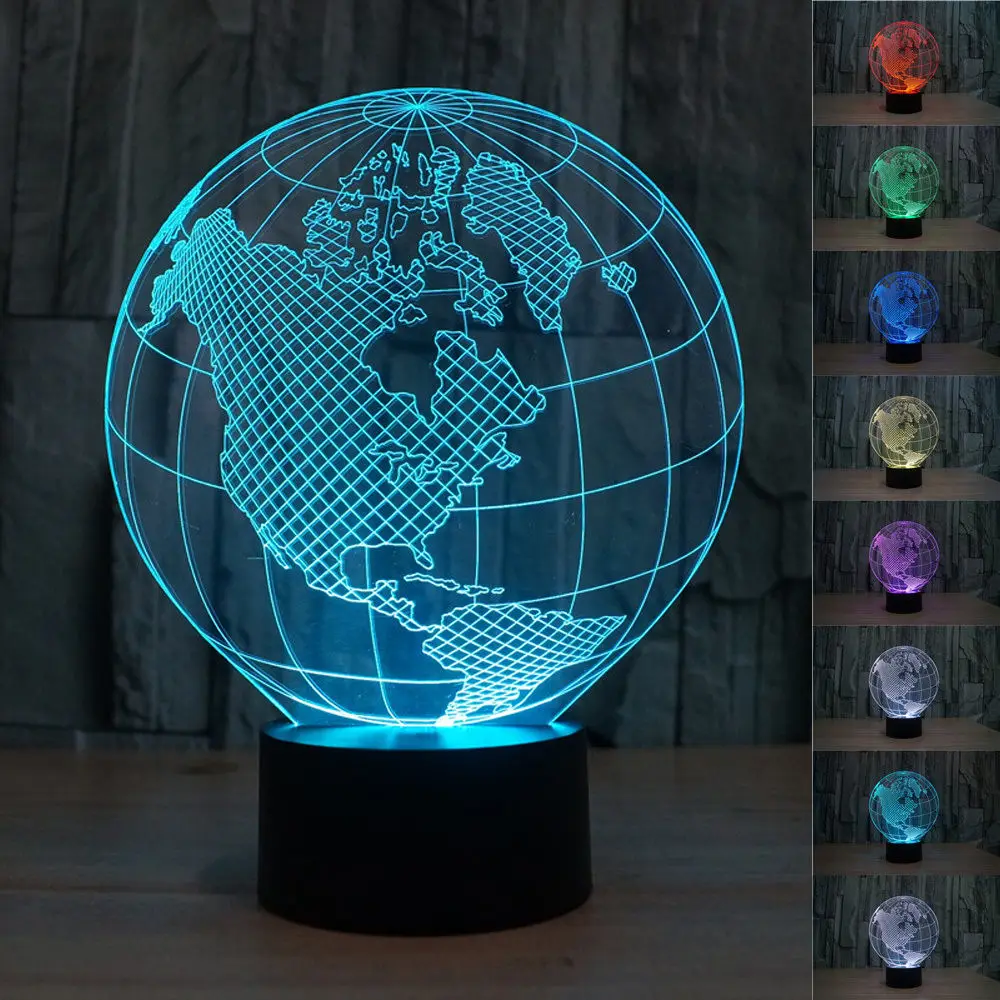 3D Globe USAillusion Night Light 7 Colors Change LED Desk Table Light Lamp