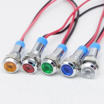 

1Pc 6mm LED Metal Indicator Light Waterproof Signal Lamp 6V 12V 24V 220v with Wire Red Yellow Blue Green White