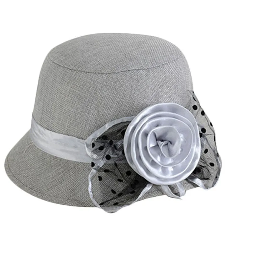 

Fashion Sweet Elegant Lady Flax Floral Vintage Classic Retro Bowler Formal Church Hat Wedding Fedora Cap Female Party Chapeau