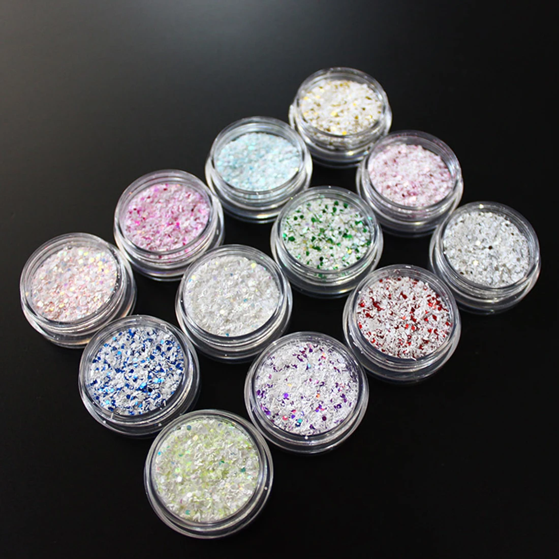 

Mix Multicolor Nail Flake Iridescent Manicure 12 Boxes White Hexagon Sequins Christmas Design Snowflake Paillette Different Size