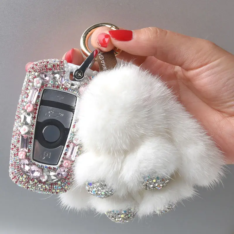 

Gorgeous Diamond roses Car Key Case For BMW Series1/3/4/5/6/7/M5/M6/GT3 X3 X4 X6 protect Smart Key pack Key Cover Shell ornament