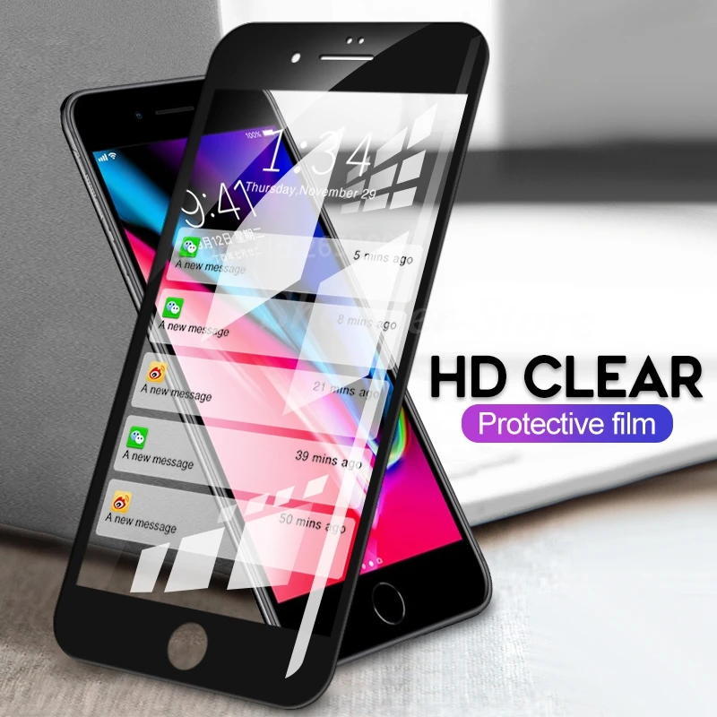 9D Защитная пленка для экрана из закаленного стекла для iPhone 7, 8 Plus, полностью проклеенное стекло для iPhone 6, 6S Plus, пленка HD для iPhone 5, 5S, SE