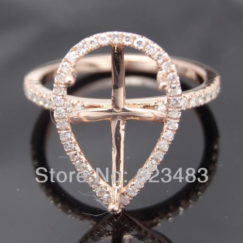 

Pear Cut 8x13mm 14kt Rose Gold Natural Diamond Wedding Semi Mount Unique Ring Settings