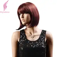 Yiyaobess Synthetic Straight Auburn Short Bob Wig With Bangs Natural Hair Brown Black Wigs For Women Japanese Fiber